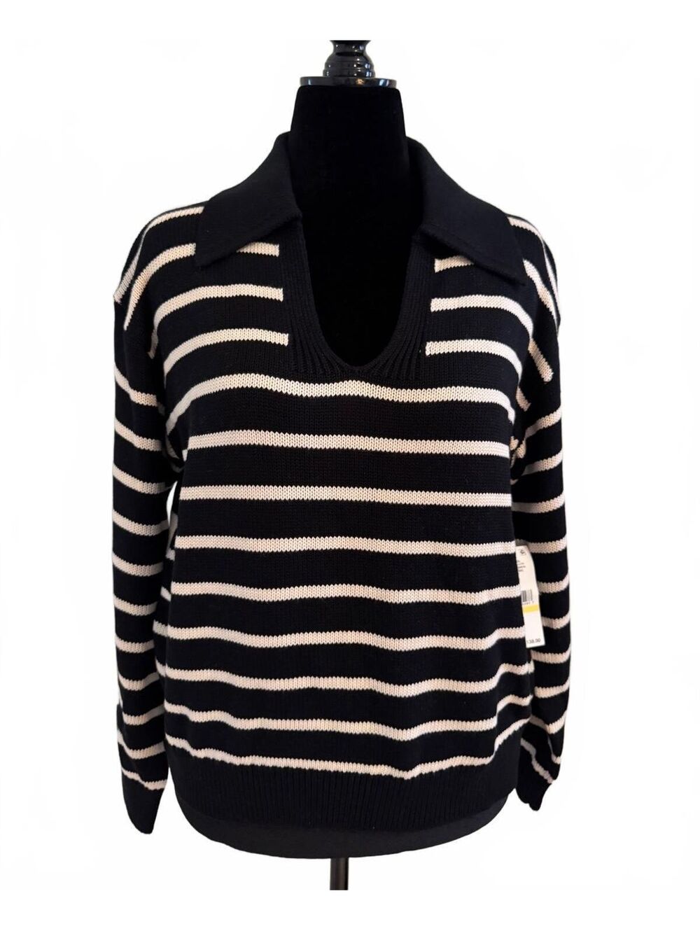 Karen Kane Rosy Rebel Polo Striped Black and Cream Medium